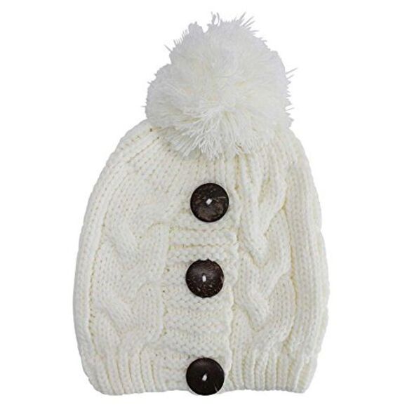 Cable Knit Slouchy Beanie Hat With Button Trim - Picture 4 of 6